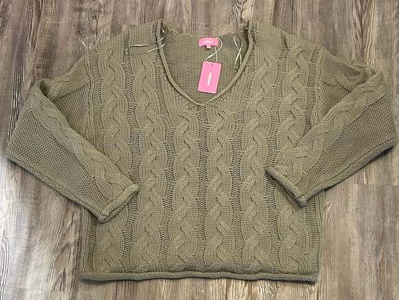 Edikted Sweaters - Edikted Olive Green V-Neck Cable Knit Sweater